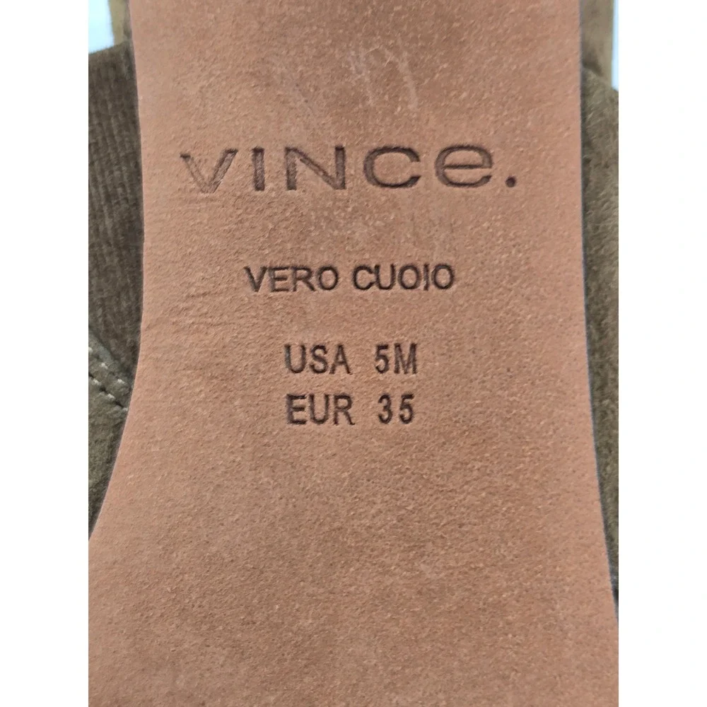 Vince Suzie Kitten Heel Sandals Womens 5 Olive Green Suede Toe Ring - NEW